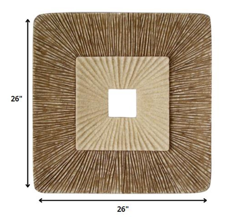 26" X 26" X 2" Brown Concave Square Double Layer Ribbed Wall Plaque