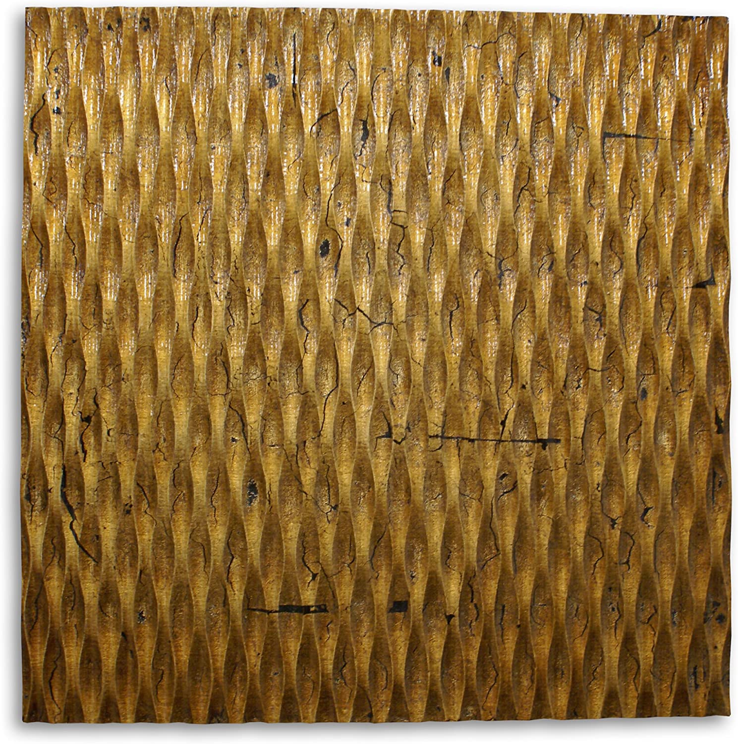 36" X 36" Gold Abstract Wood Hanging Dimensional Sculpture