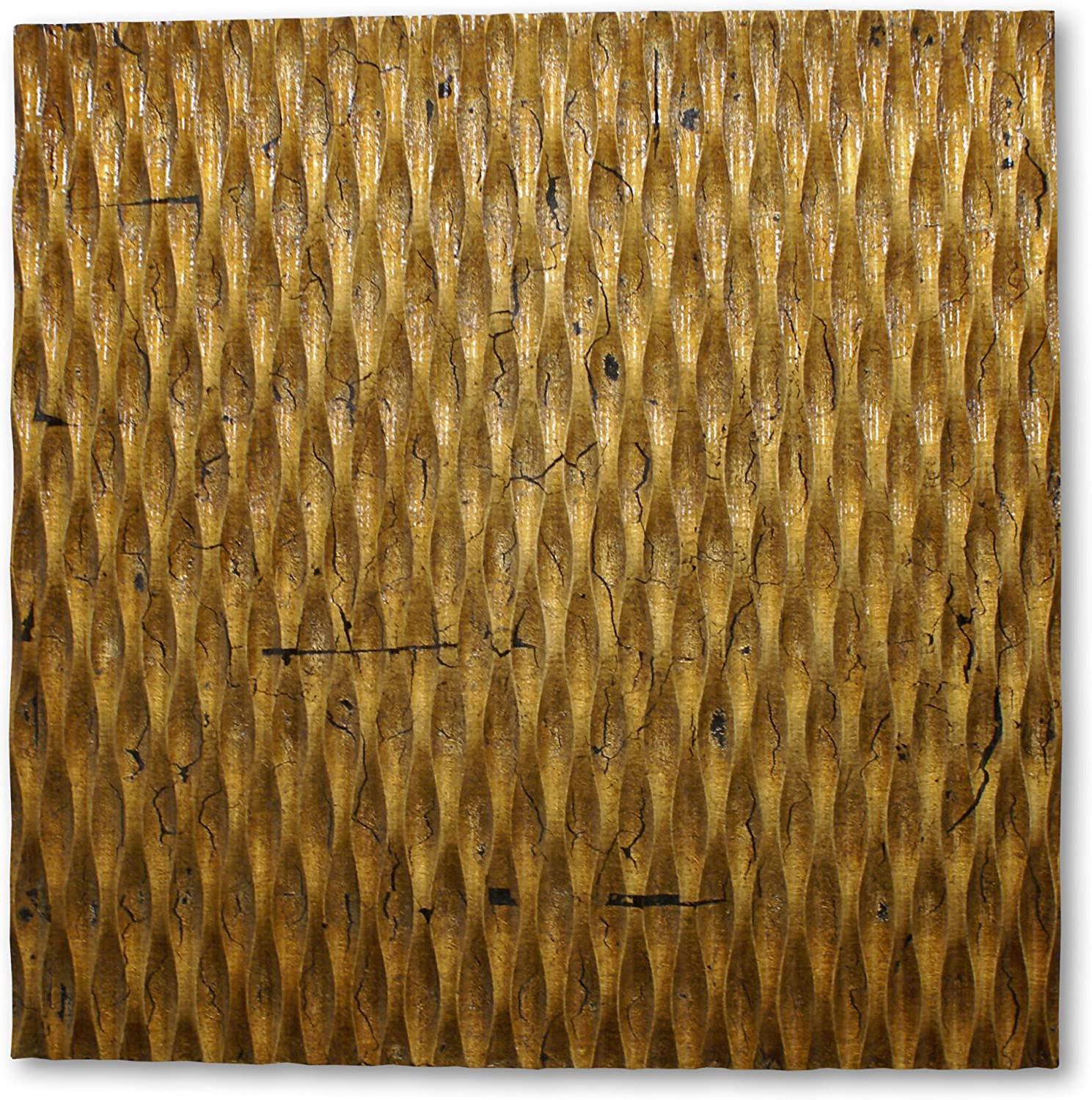 36" X 36" Gold Abstract Wood Hanging Dimensional Sculpture