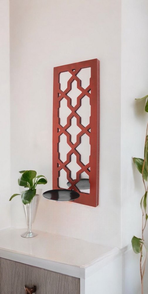 17 X 5 X 6 Red Mirrored - Candle Holder Sconce