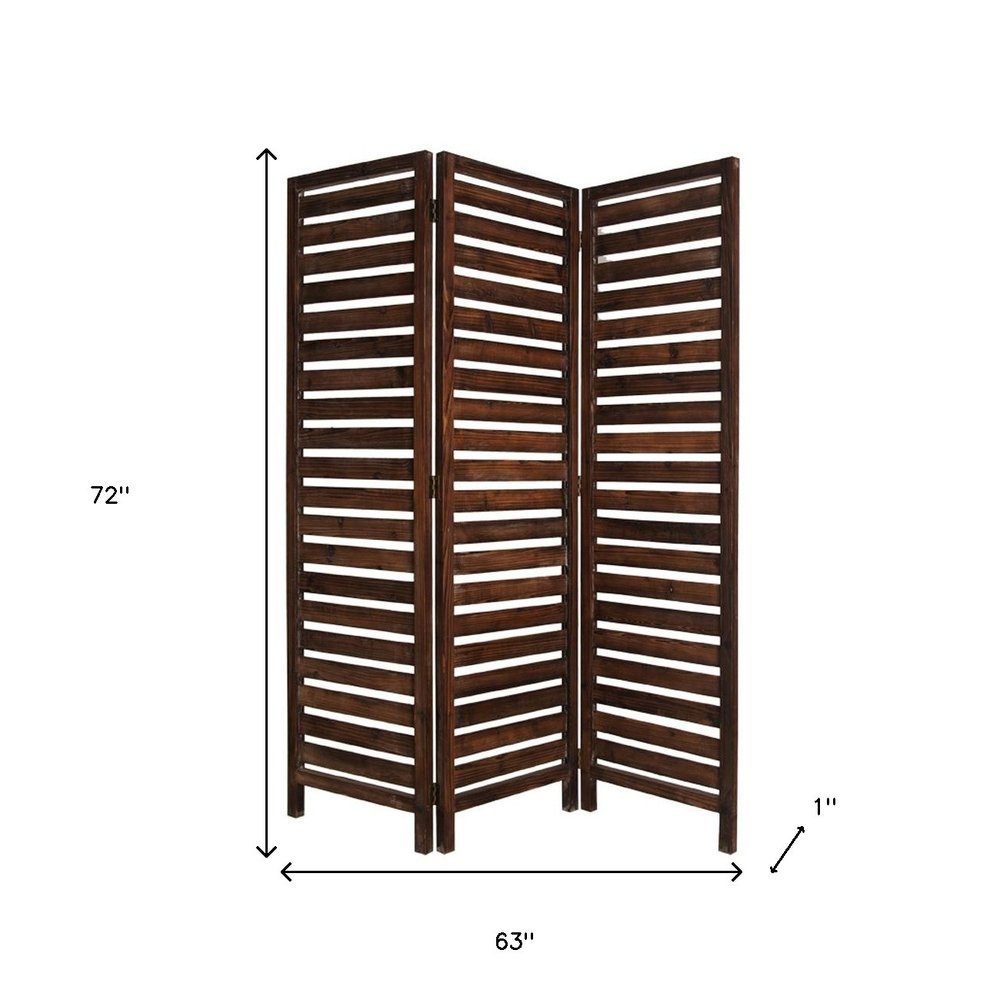 63" X 72" Brown 3 Panel Solid Wood Fortress Screen