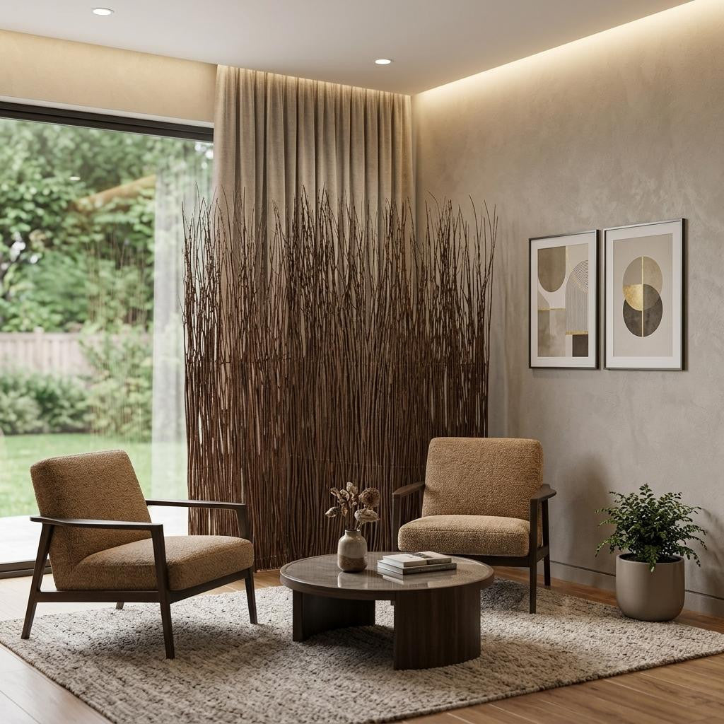 84" Brown Wood Folding Three Panel Screen Room Divider