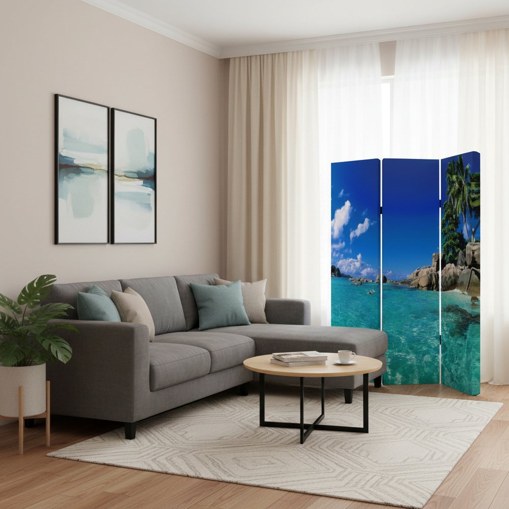 48 X 72 Multi Color Wood Canvas Paradise Screen