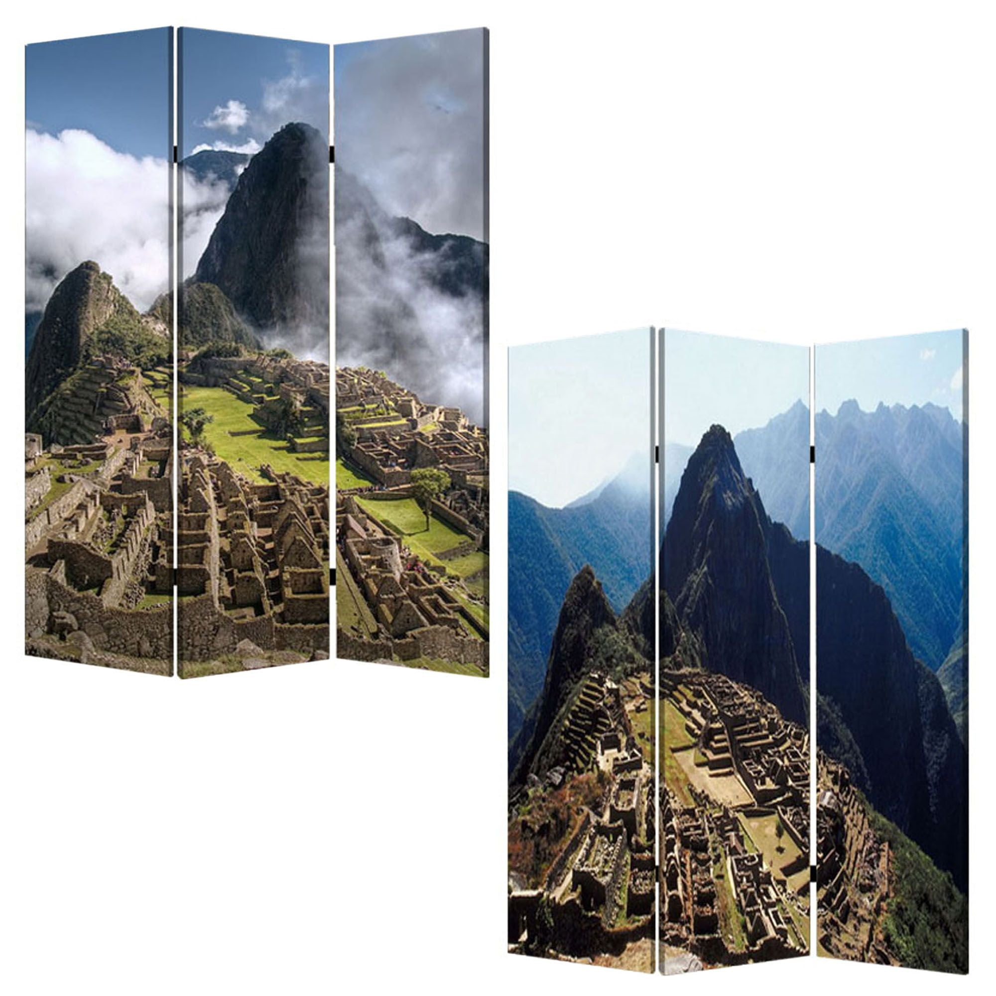 48" X 72" Multi Color Wood Canvas Machu Picchu Screen