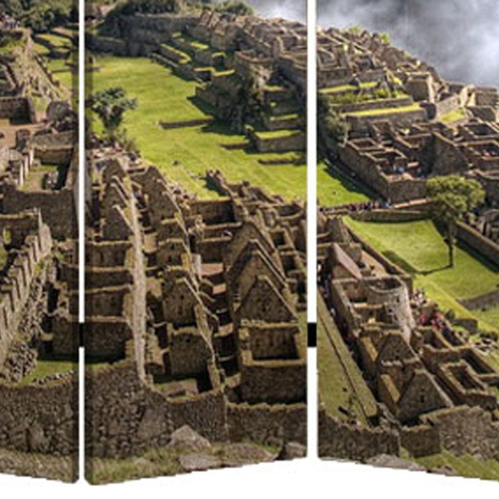 48" X 72" Multi Color Wood Canvas Machu Picchu Screen