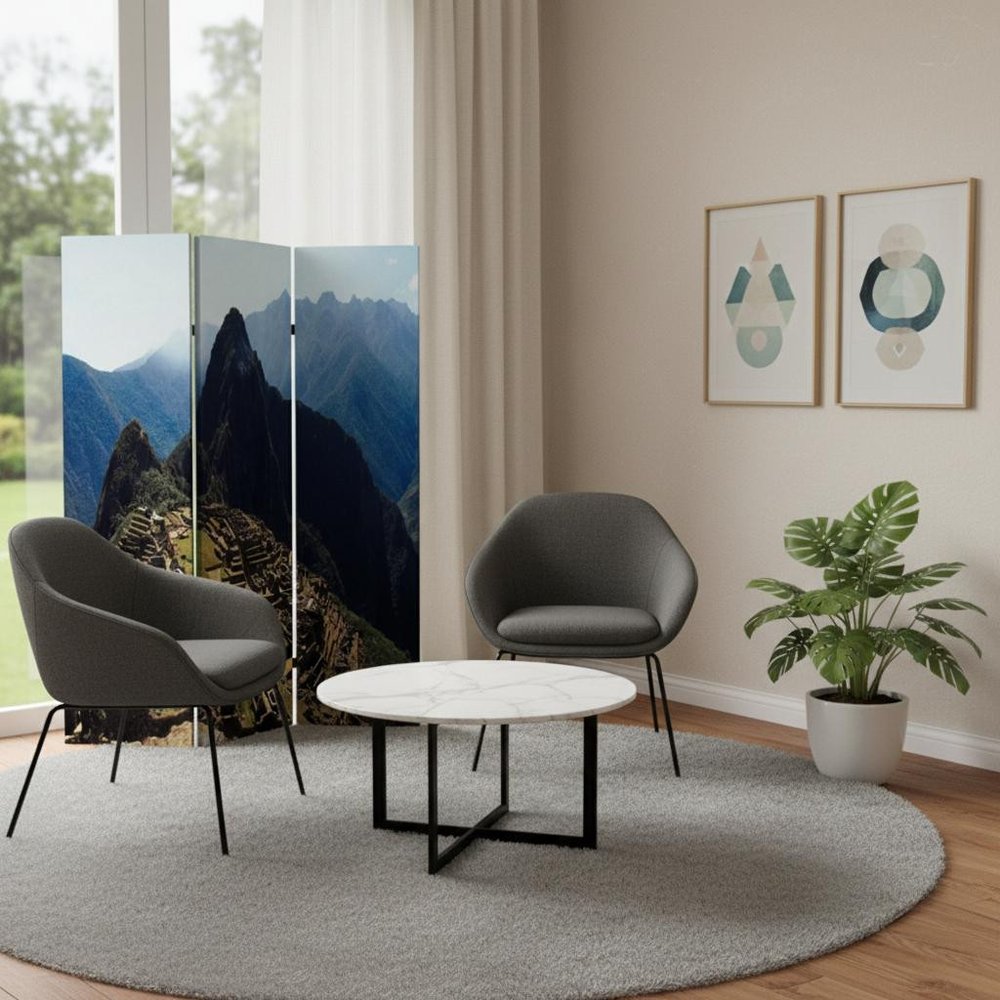 48" X 72" Multi Color Wood Canvas Machu Picchu Screen