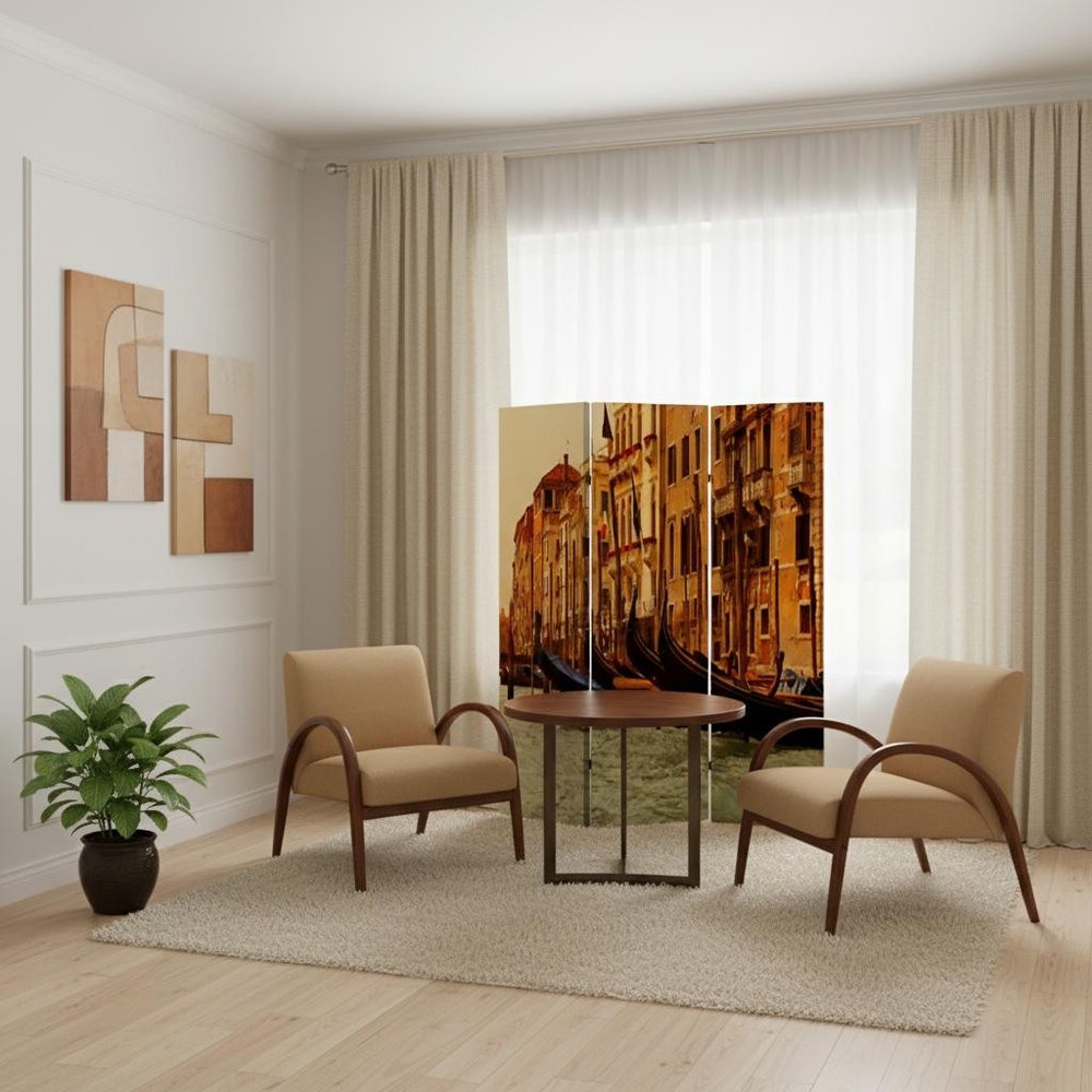 48" X 72" Multi Color Wood Canvas Venice Screen