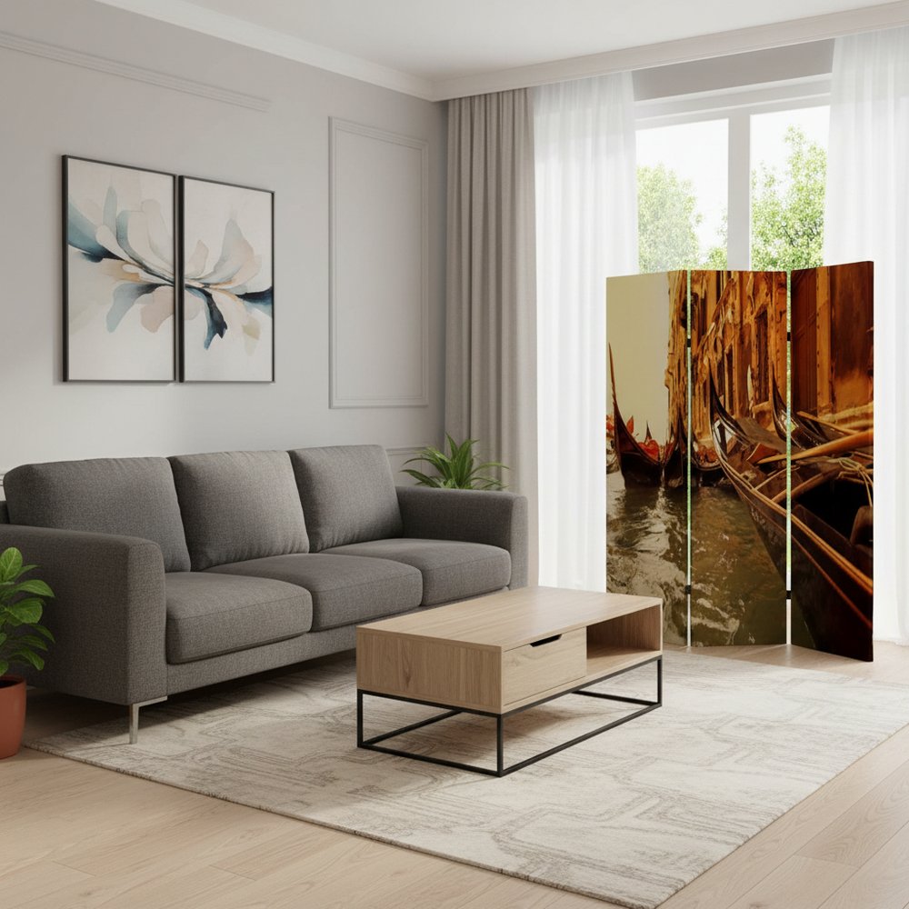 48" X 72" Multi Color Wood Canvas Venice Screen