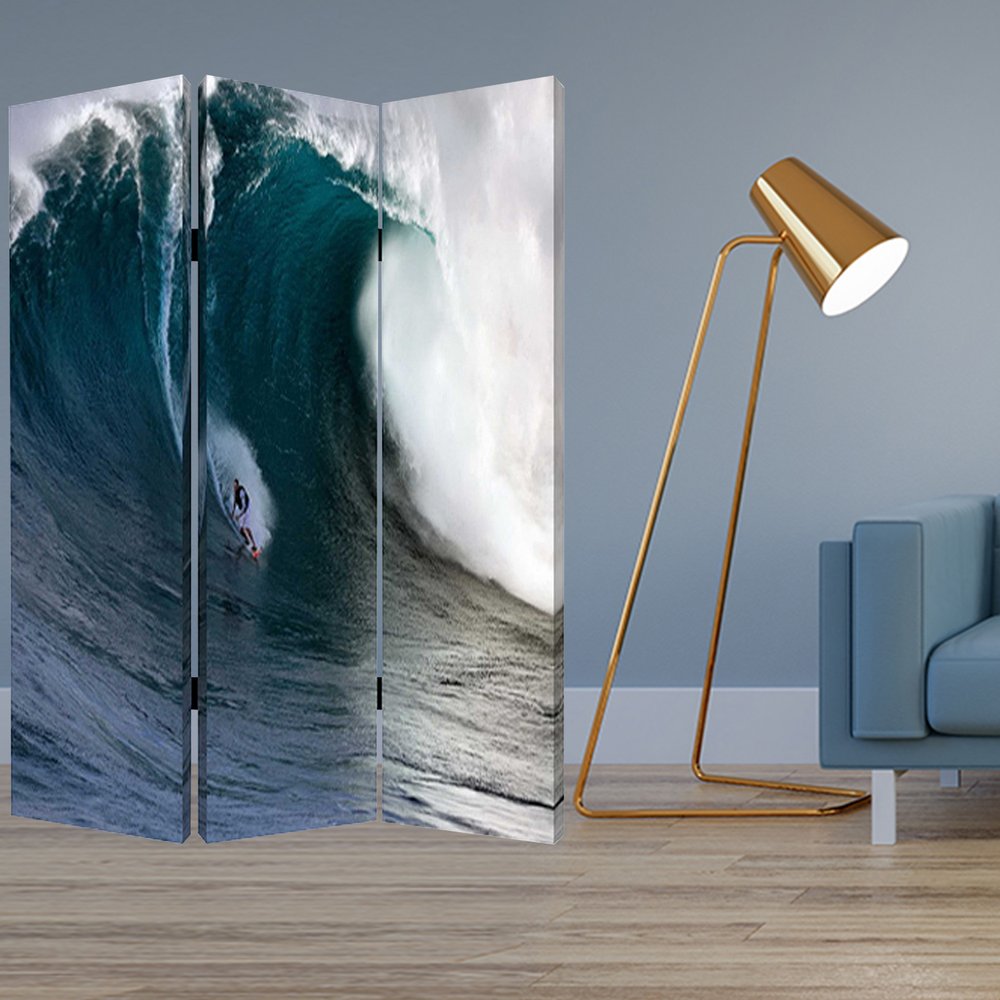 48 X 72 Multi Color Wood Canvas Wave Screen