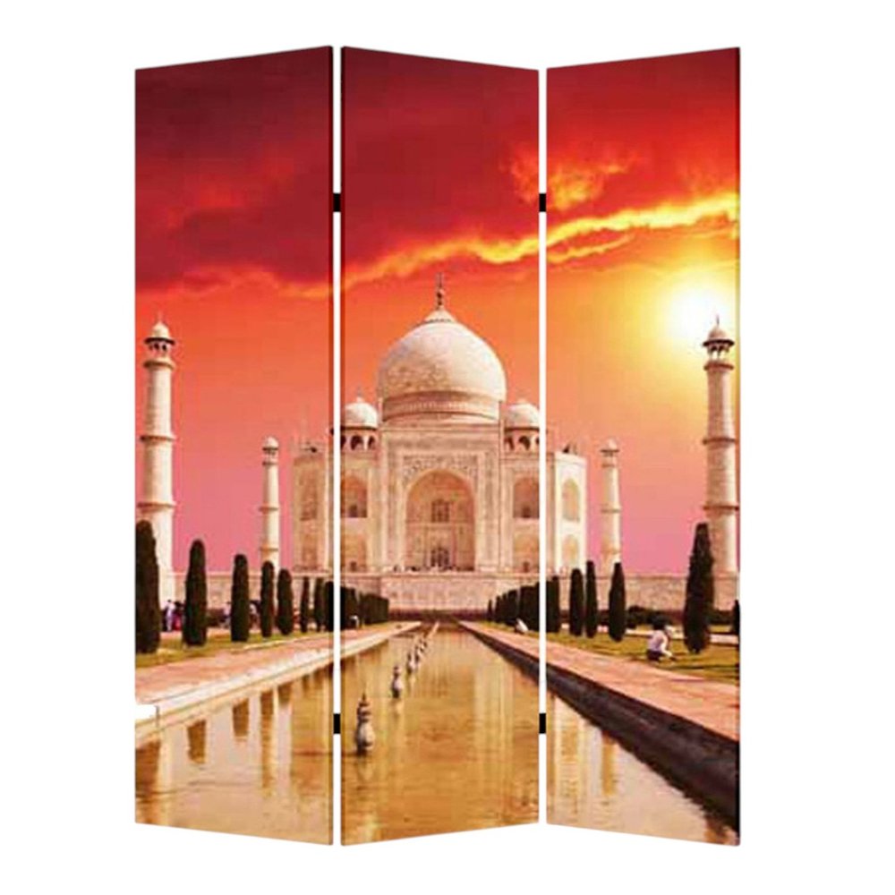 72" Brown Canvas Folding Three Panel Screen Room Divider