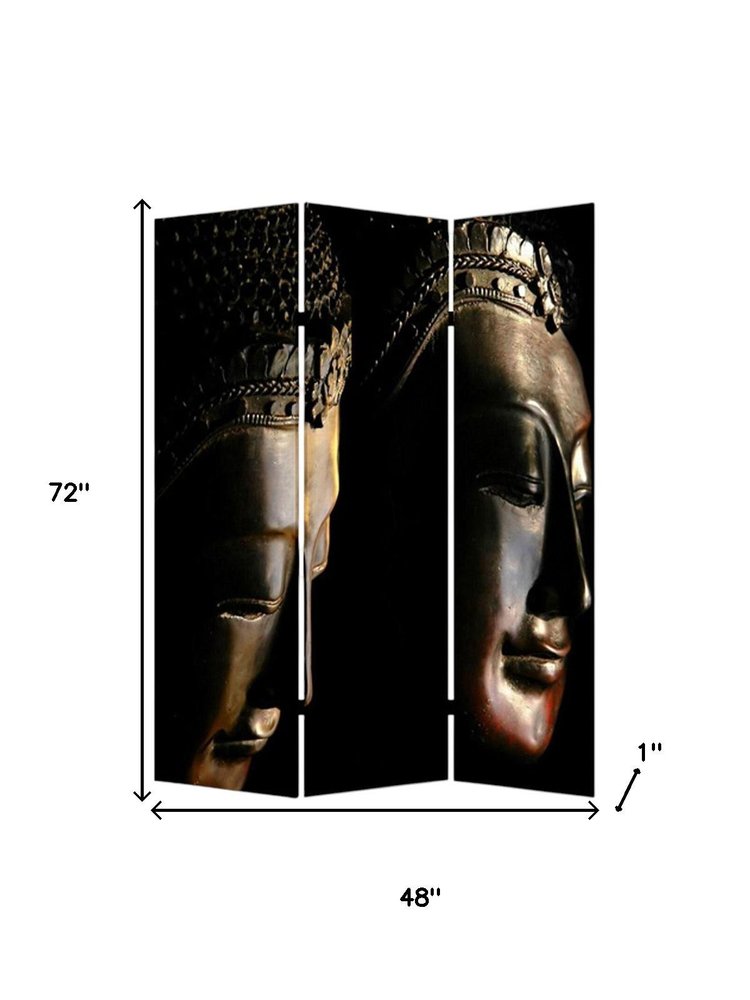 48" X 72" Multi Color Wood Canvas Budda Screen
