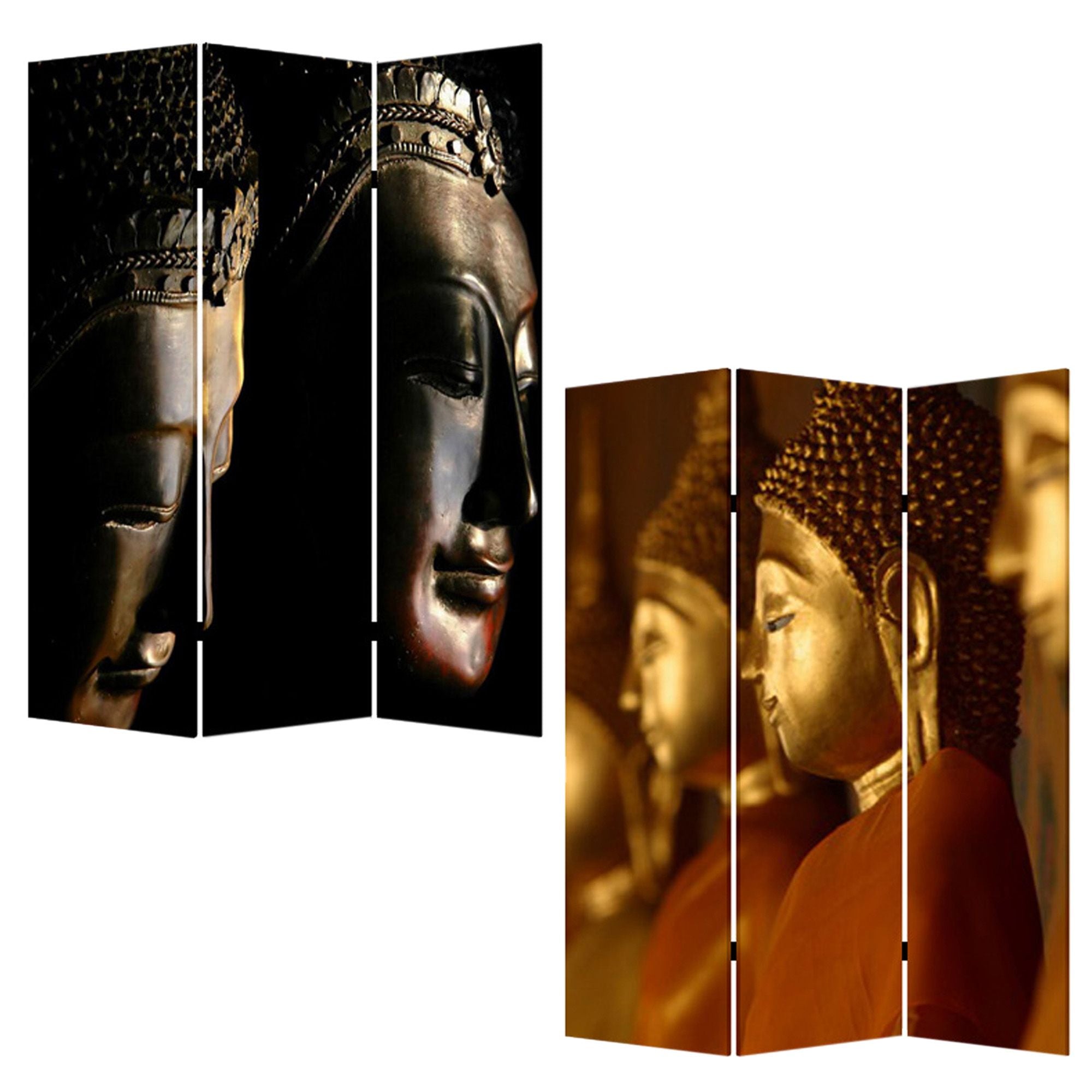 72" Black Canvas Folding Three Panel Screen Room Divider
