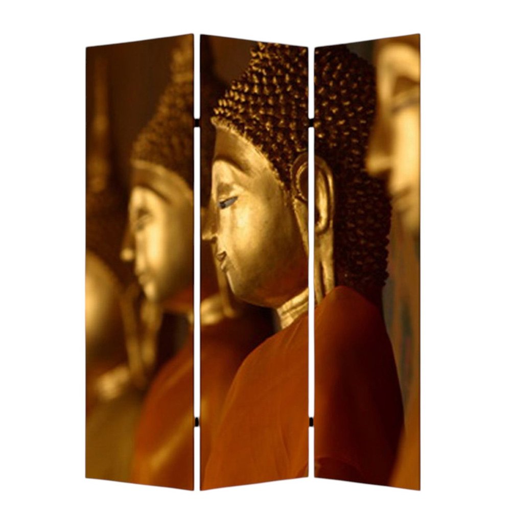 48" X 72" Multi Color Wood Canvas Budda Screen