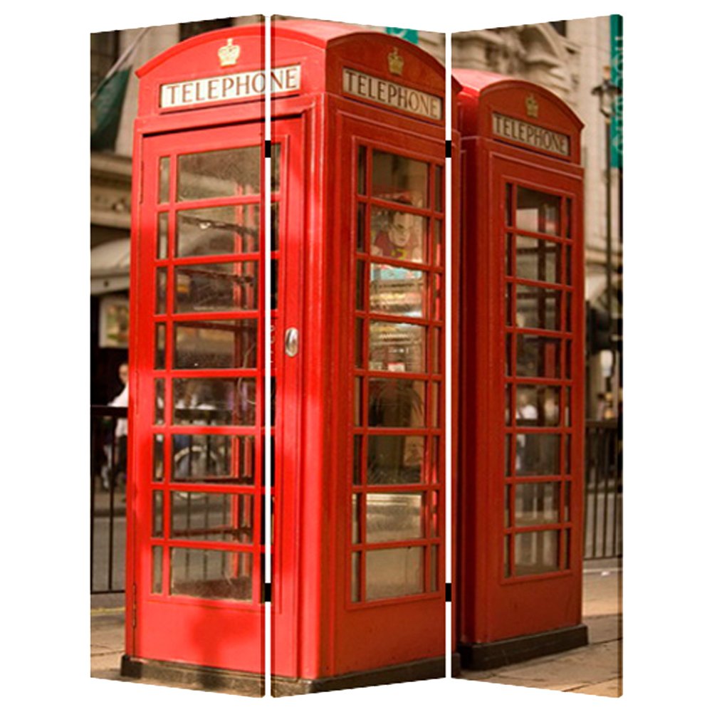 72" Red Canvas Folding Three Panel Screen Room Divider