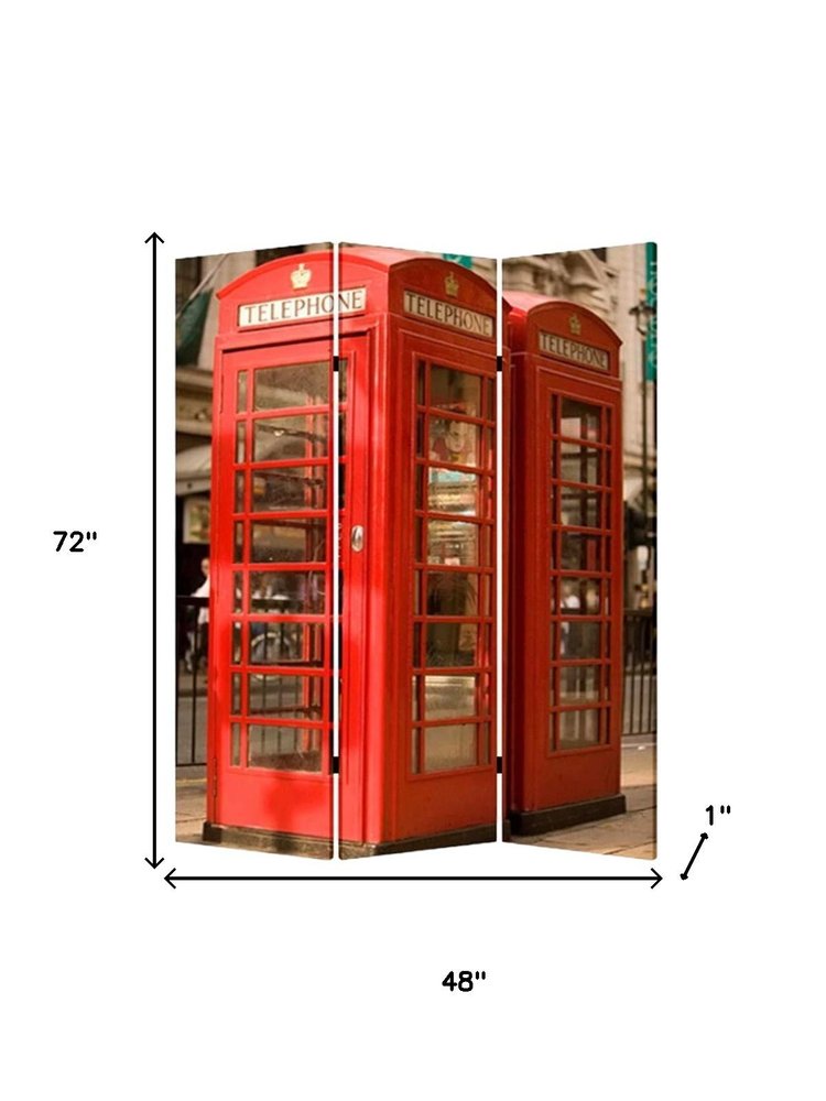 72" Red Canvas Folding Three Panel Screen Room Divider