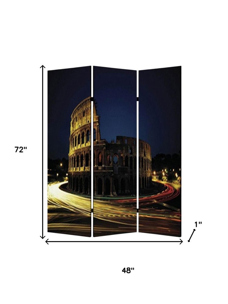 72" Gray Canvas Folding Three Panel Screen Room Divider