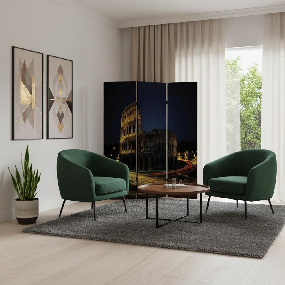 72" Gray Canvas Folding Three Panel Screen Room Divider