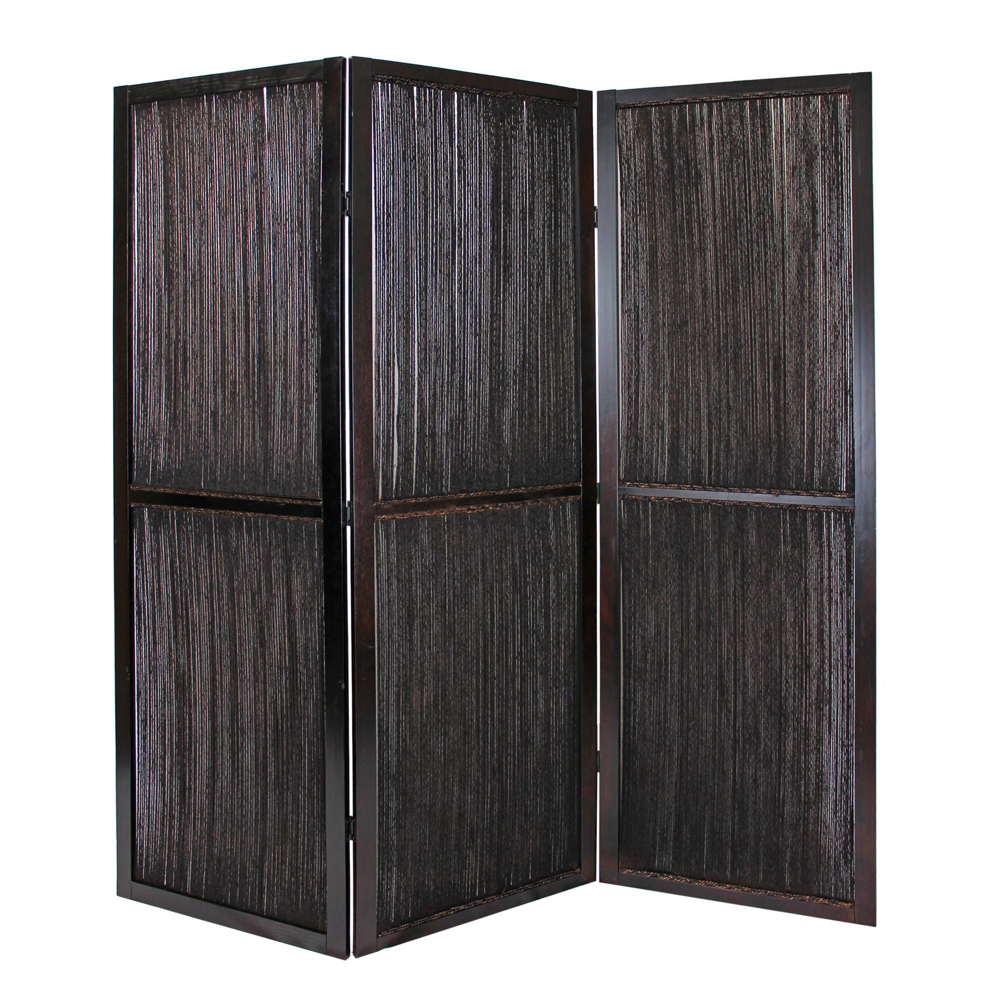 72" Brown Folding Three Panel Screen Room Divider