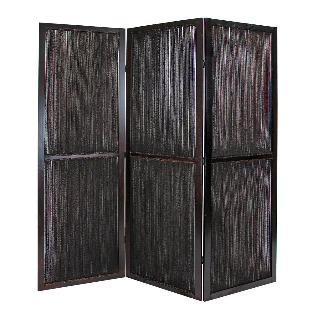 72" Brown Folding Three Panel Screen Room Divider