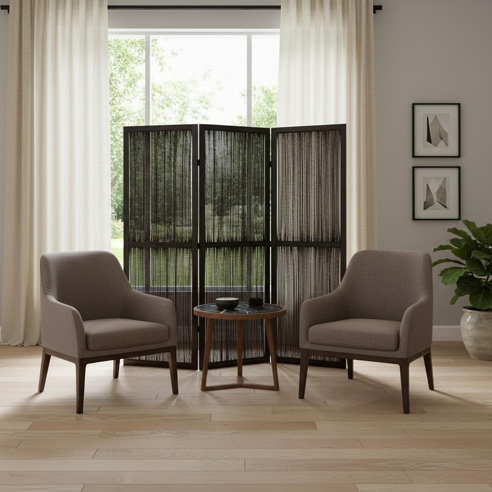 72" Brown Folding Three Panel Screen Room Divider
