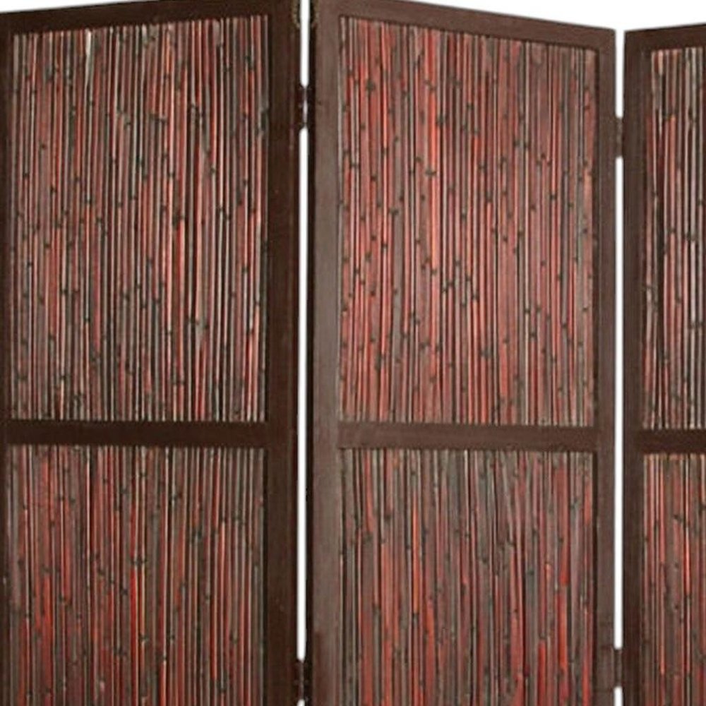 72" Brown Wood Folding Three Panel Screen Room Divider