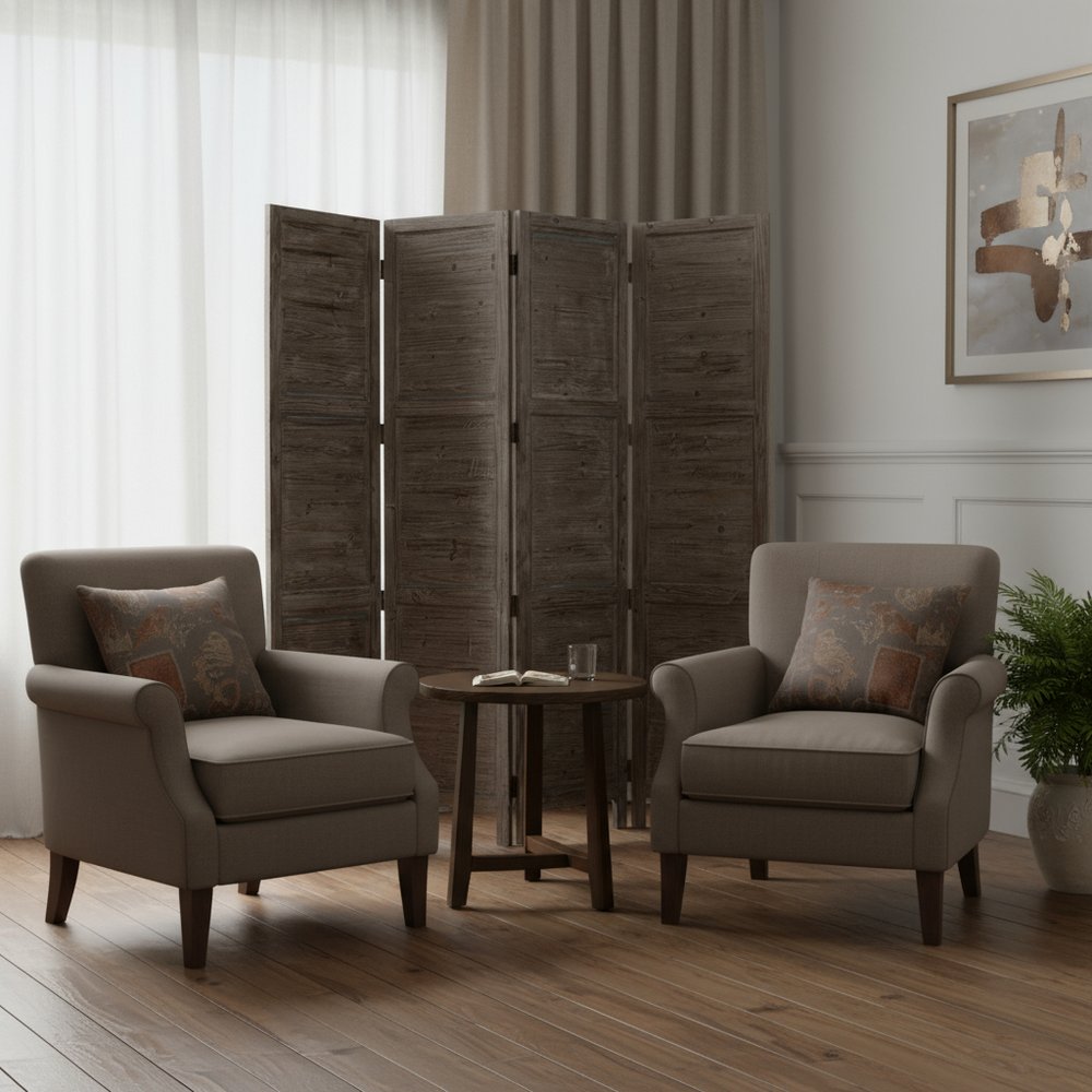 84" Gray Folding Four Panel Screen Room Divider