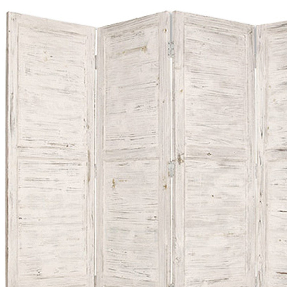 84" White Wood Folding Four Panel Screen Room Divider