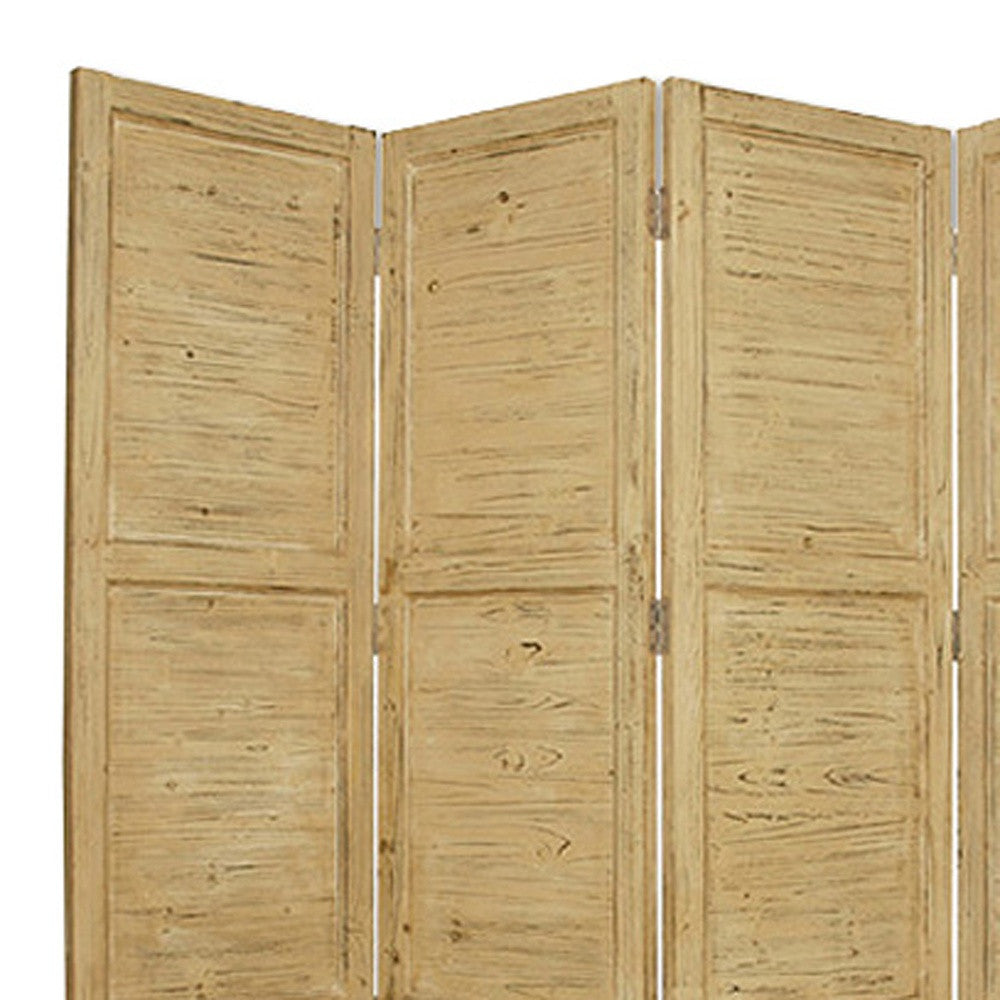 84" Yellow Wood Folding Four Panel Screen Room Divider