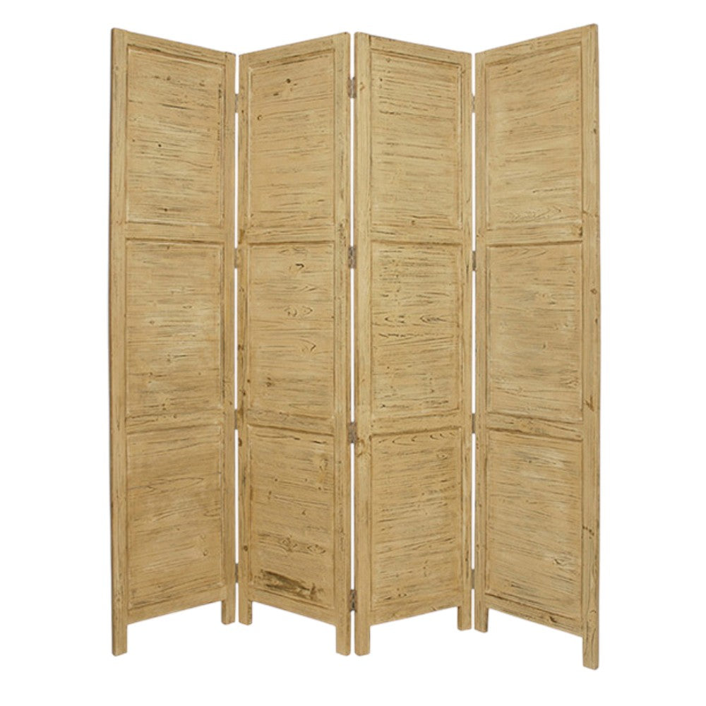 84" Yellow Wood Folding Four Panel Screen Room Divider