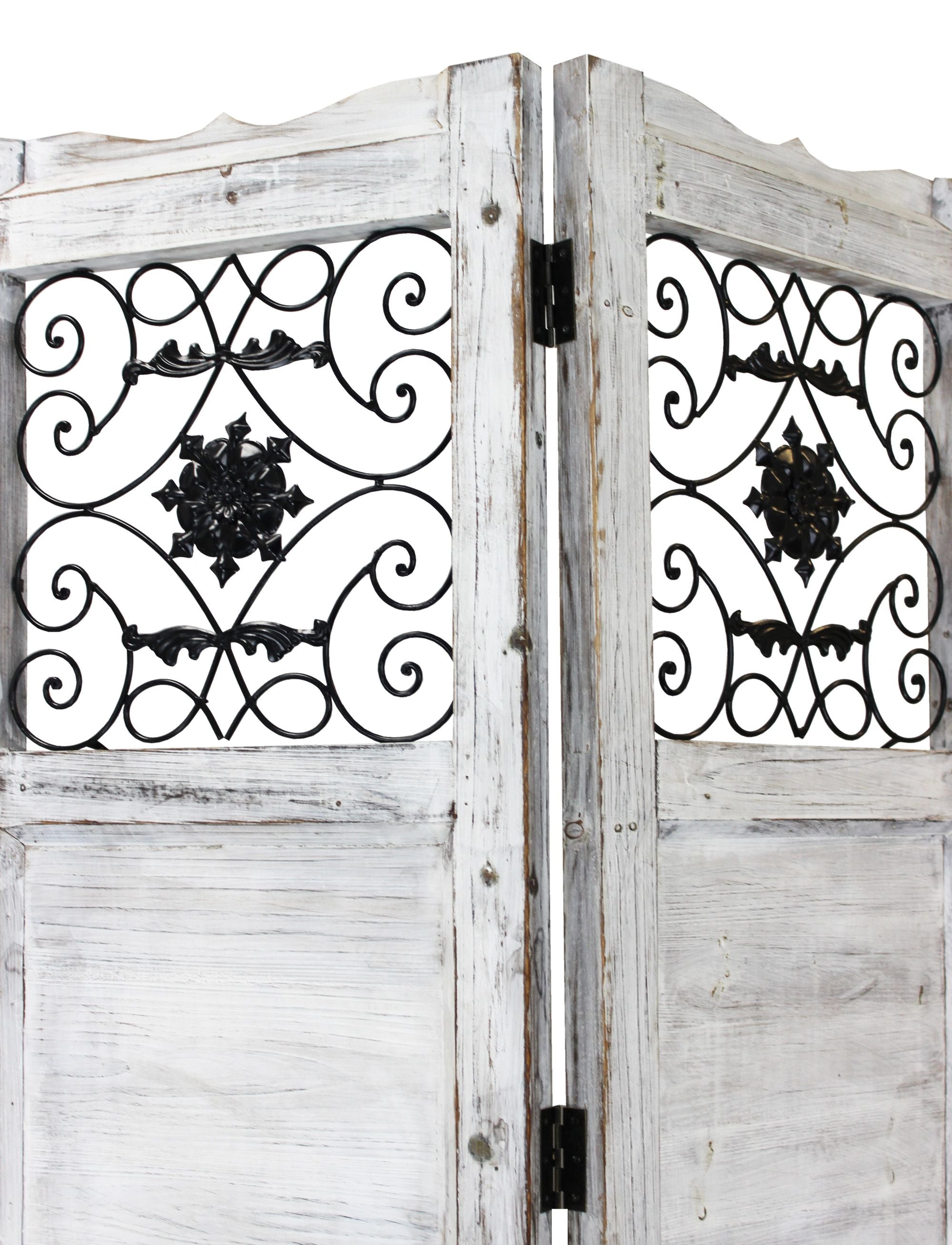 84" Blue Wood Folding Four Panel Screen Room Divider