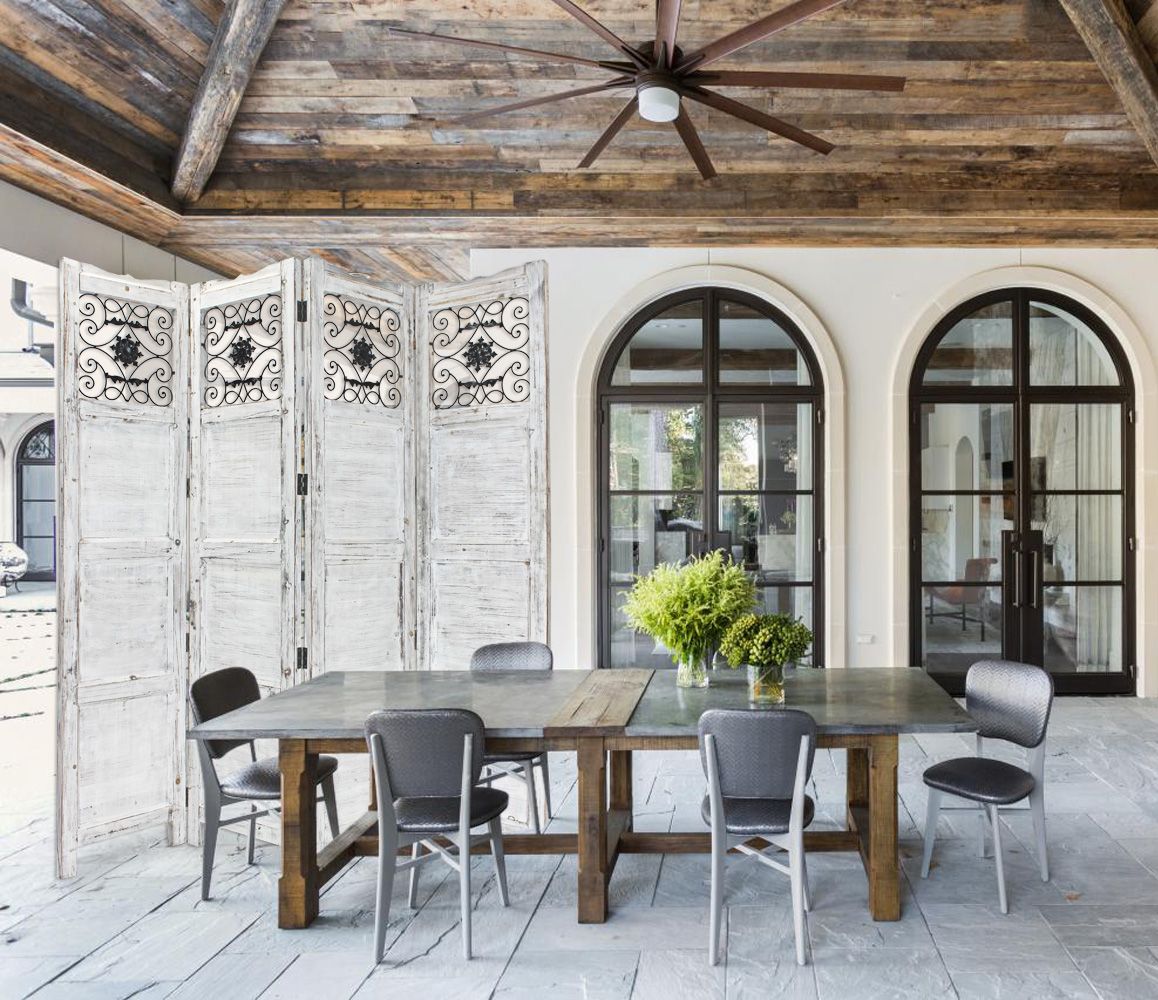 84" Blue Wood Folding Four Panel Screen Room Divider