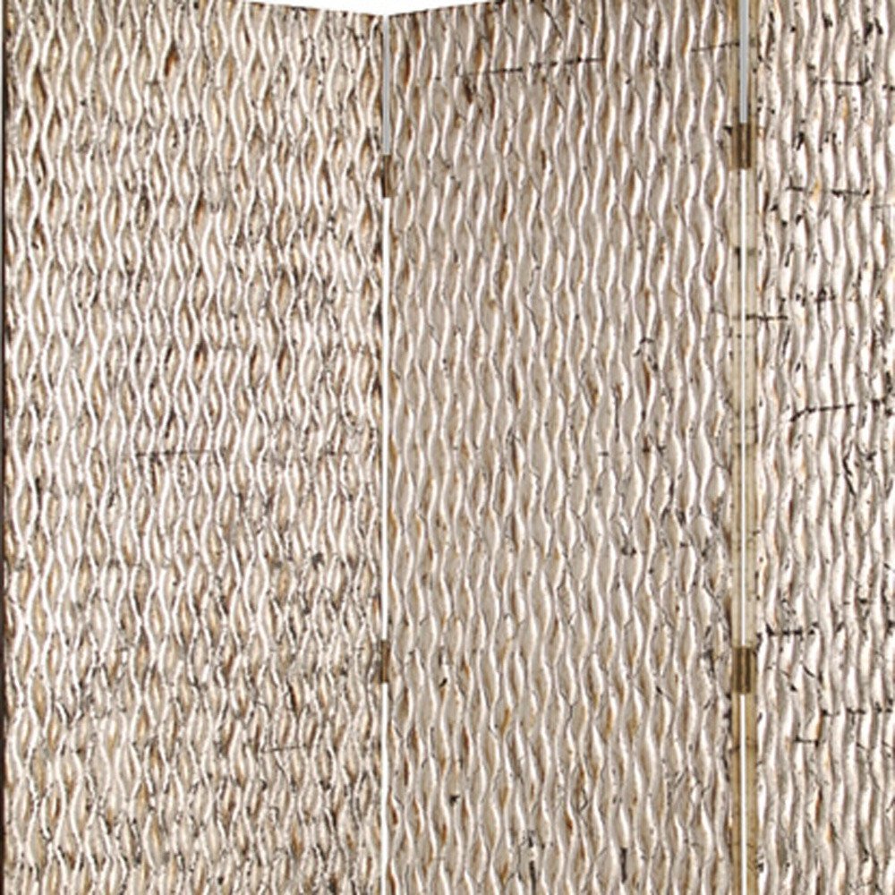 63" X 72" Silver Wood 3 Panel Screen