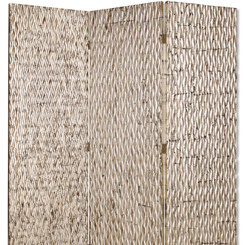 63" X 72" Silver Wood 3 Panel Screen