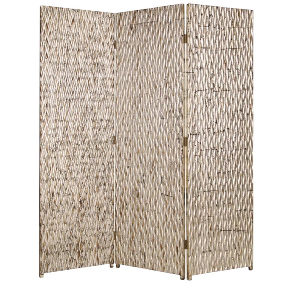 63" X 72" Silver Wood 3 Panel Screen