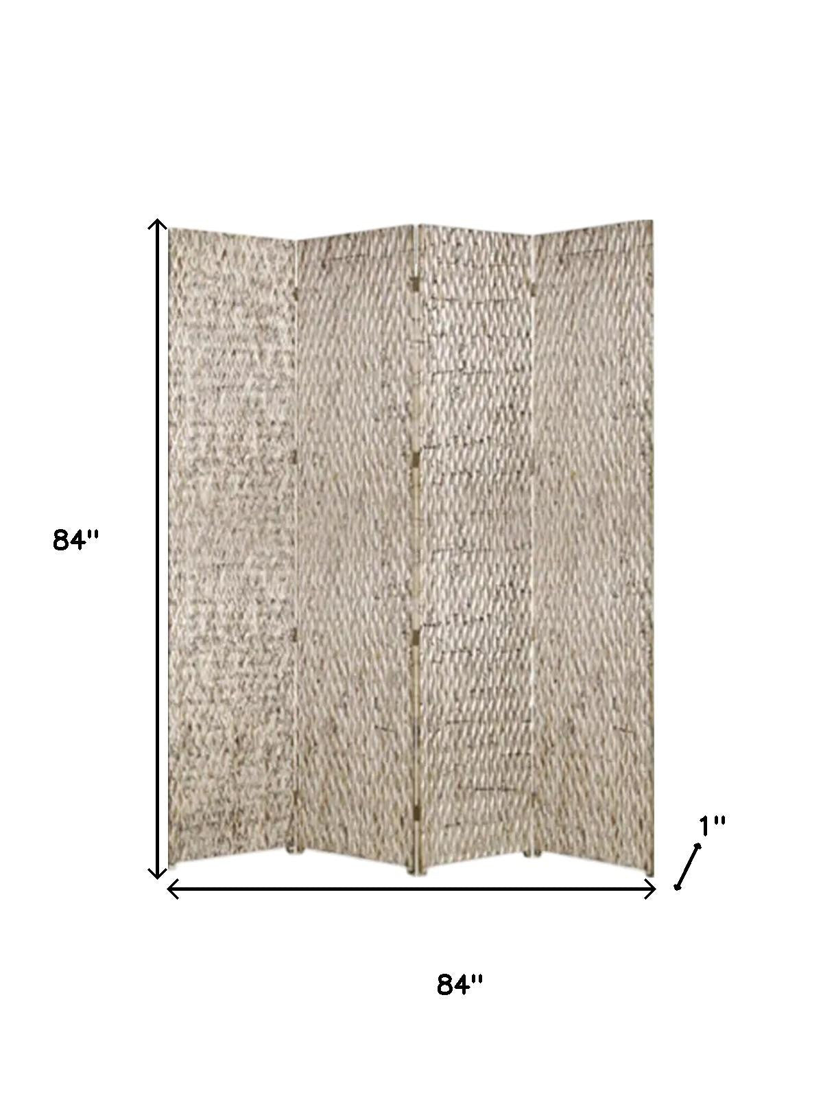 84" Silver Wood Folding Four Panel Screen Room Divider