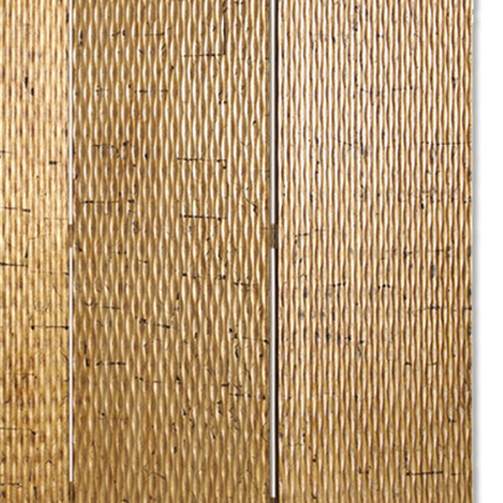 72" Gold Wood Folding Three Panel Screen Room Divider
