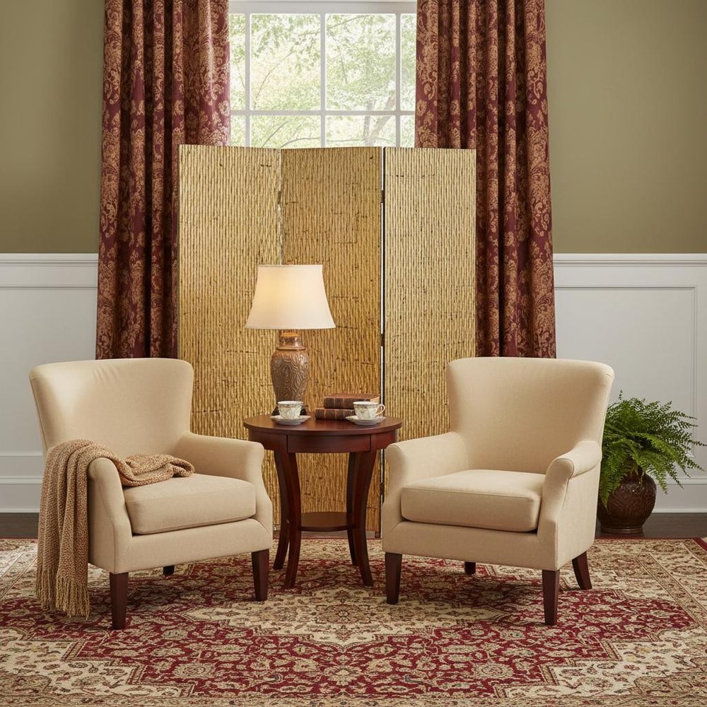 63" X 72" Silver Wood 3 Panel Screen