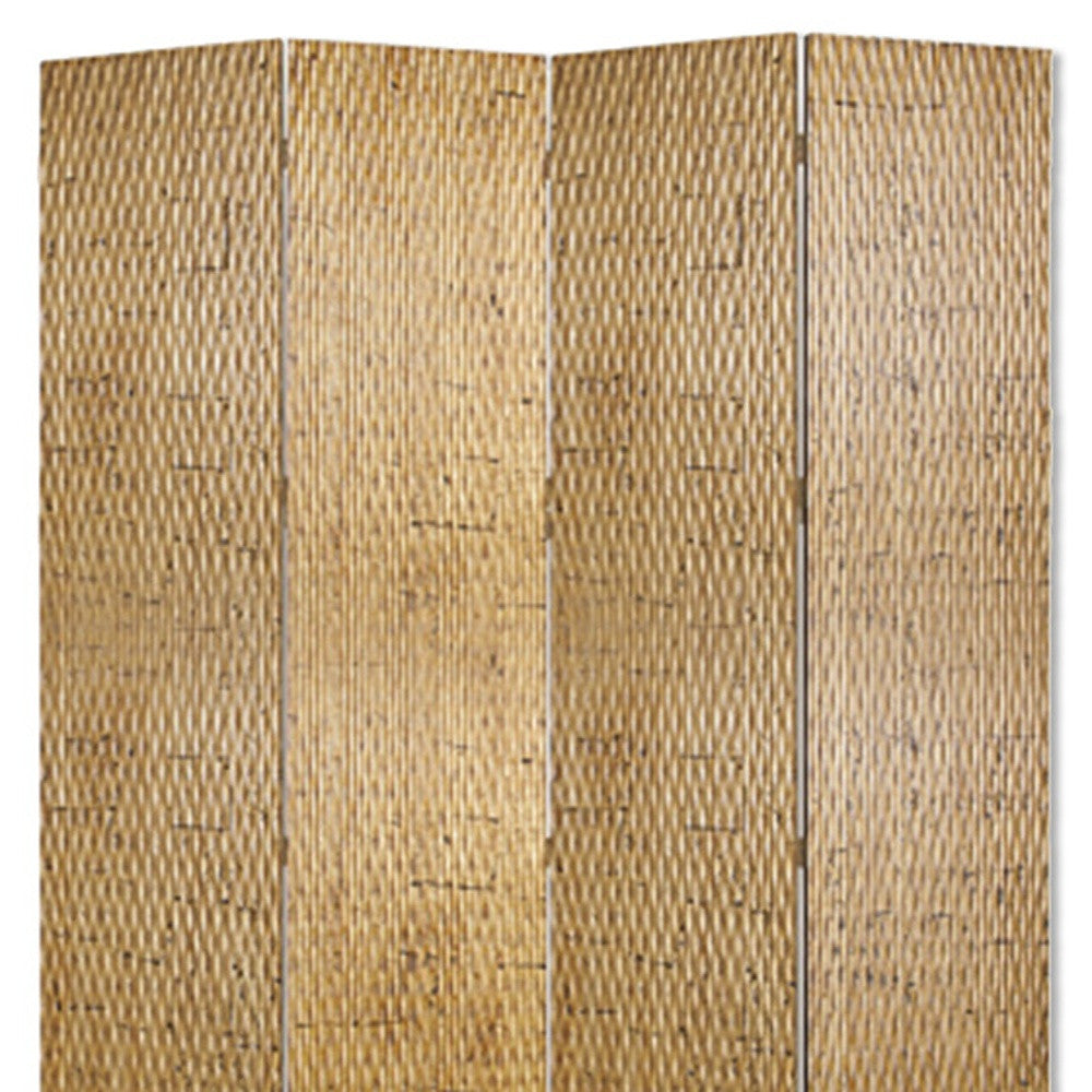 84" Gold Wood Folding Four Panel Screen Room Divider