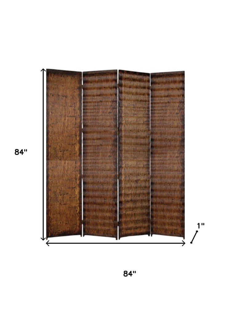 84" Brown Wood Folding Four Panel Screen Room Divider