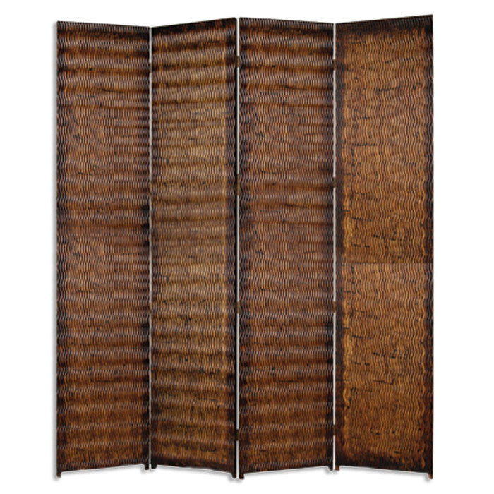 84" Brown Wood Folding Four Panel Screen Room Divider