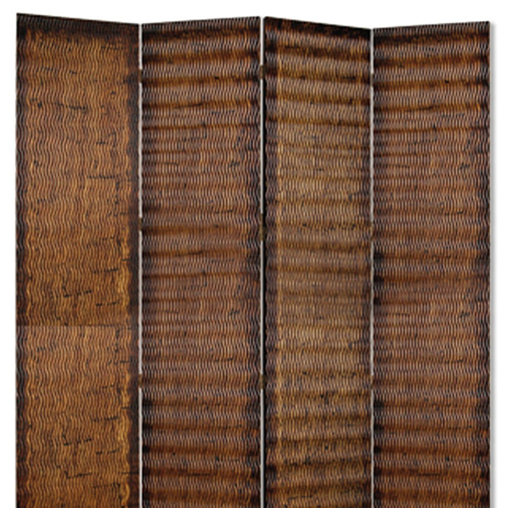 84" Brown Wood Folding Four Panel Screen Room Divider