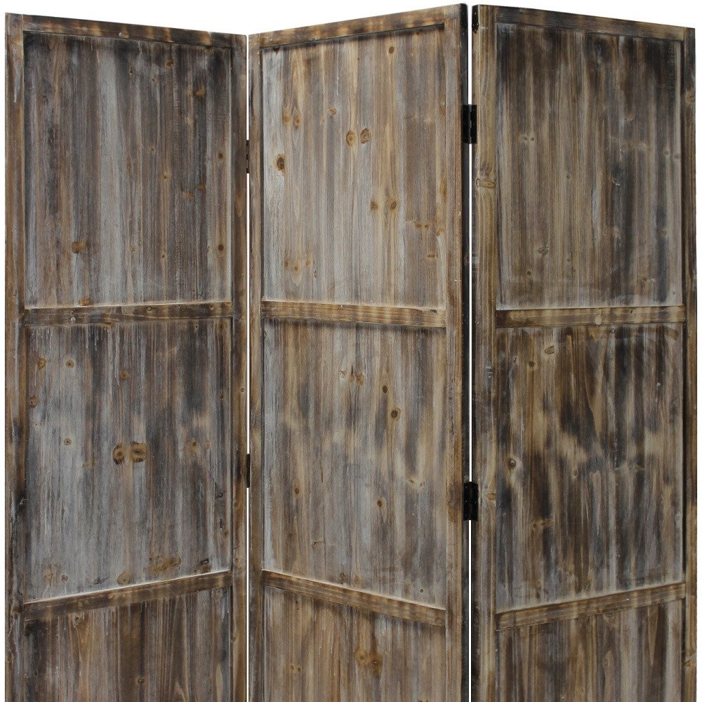 72" Brown Solid Wood Panel Screen Room Divider