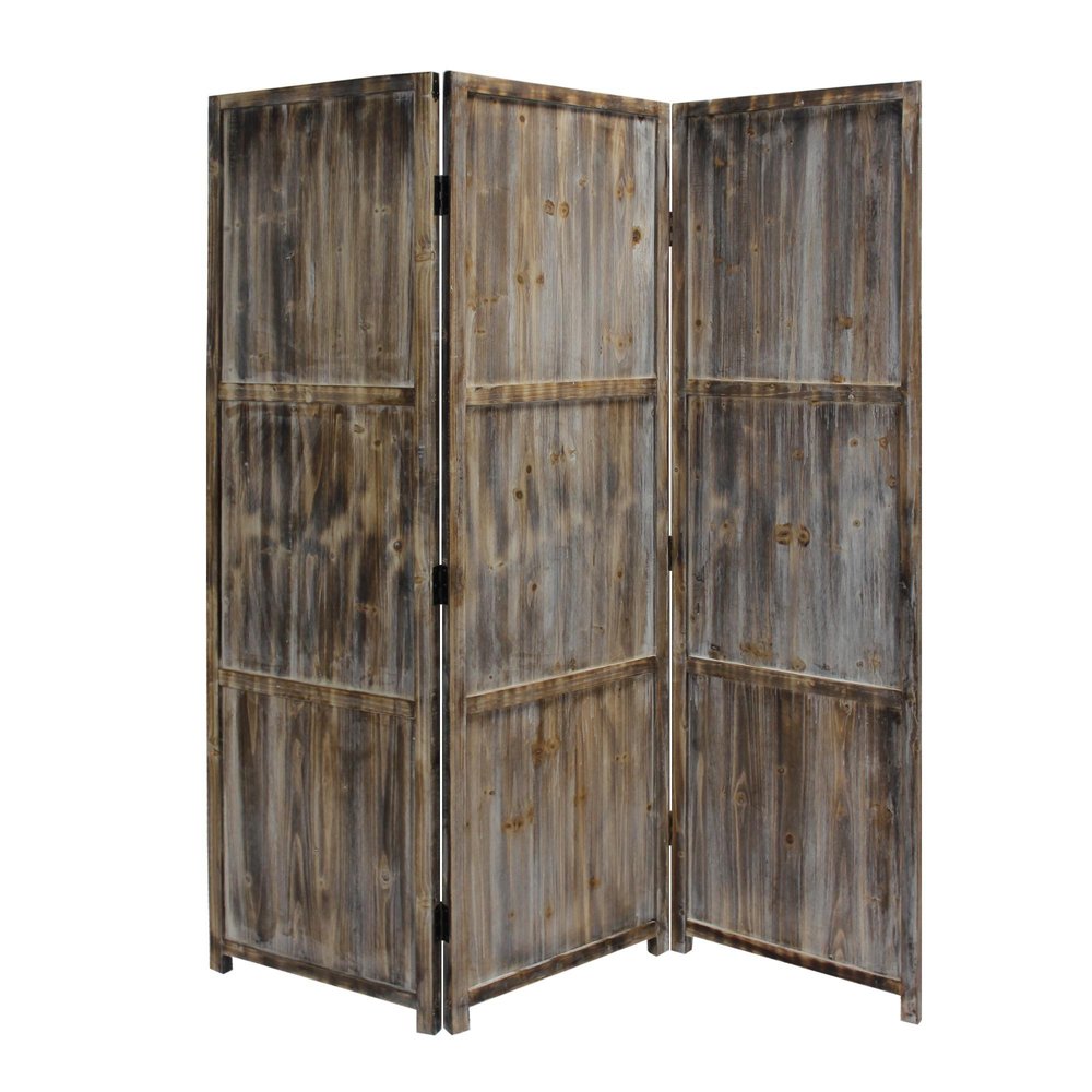 72" Brown Solid Wood Panel Screen Room Divider