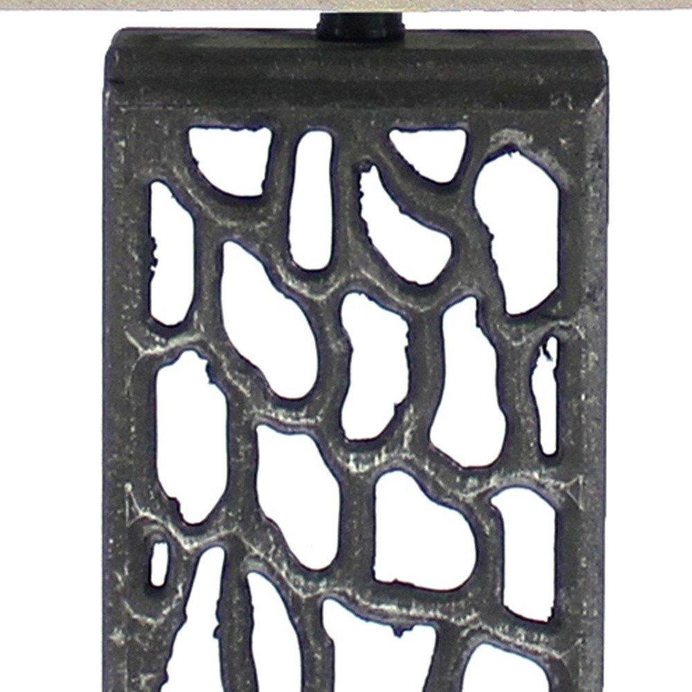 29" Distressed Black Metal Bedside Lamp With Beige Shade