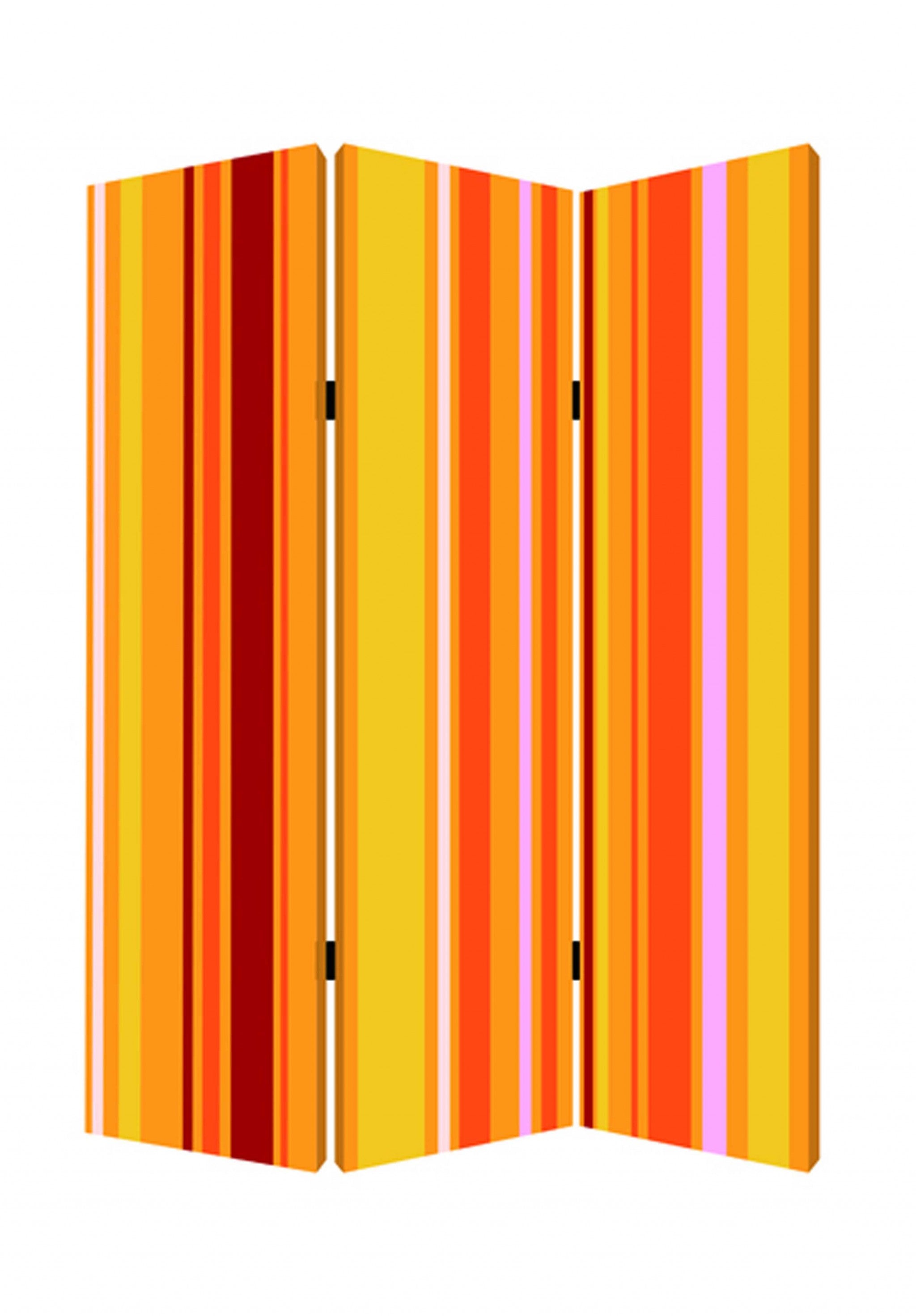 72" Orange And Yellow Canvas Folding Three Panel Screen Room Divider