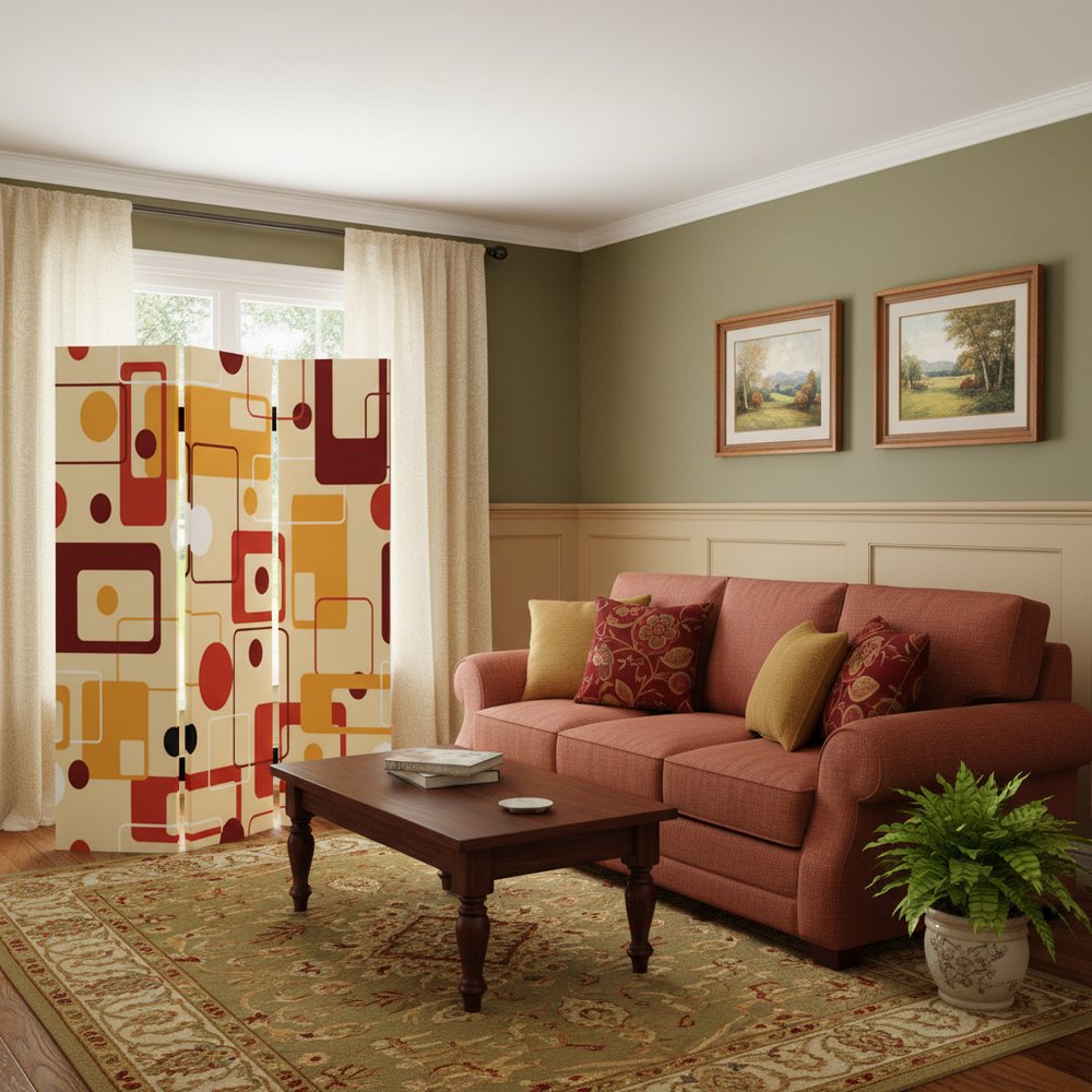 48 X 72 Multi Color Wood Canvas Deep Saffron Screen