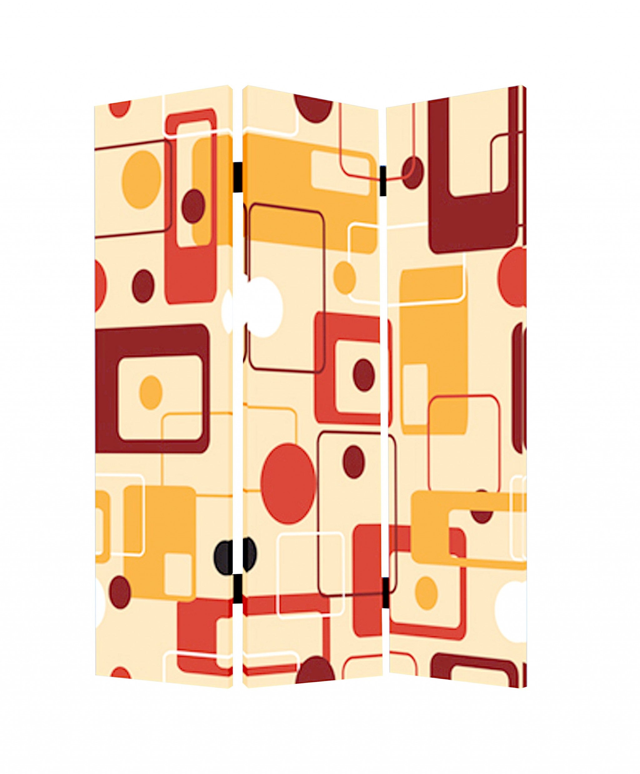 72" Orange And Yellow Canvas Folding Three Panel Screen Room Divider