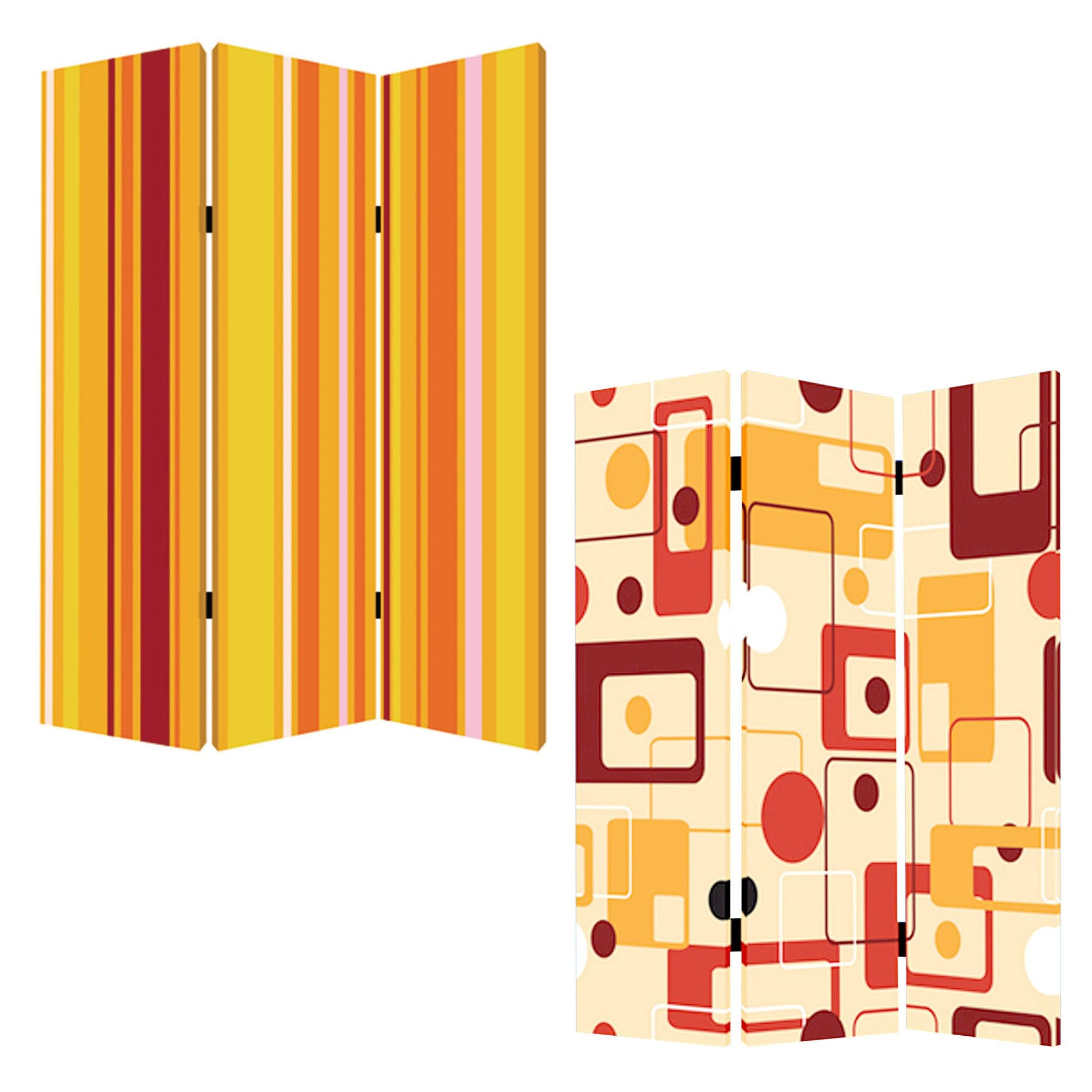 72" Orange And Yellow Canvas Folding Three Panel Screen Room Divider