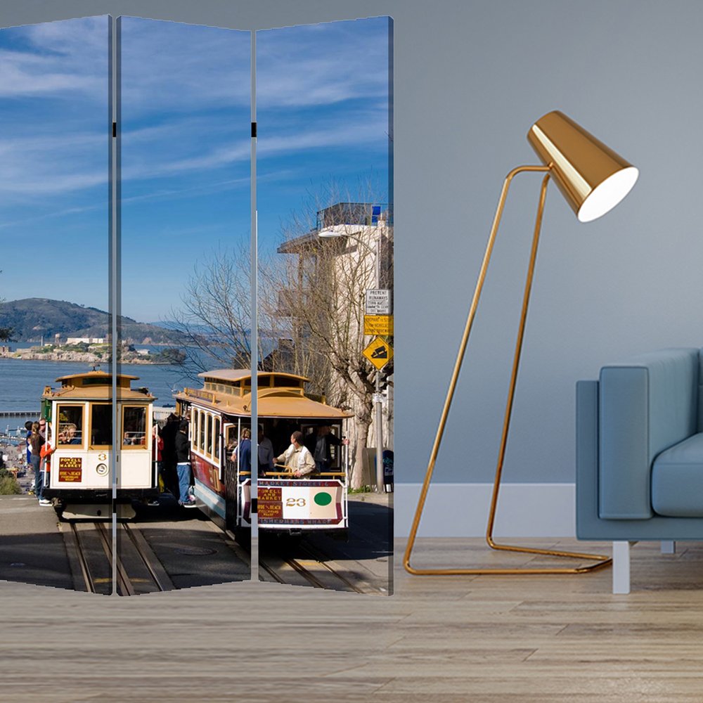 48" X 72" Multi Color Wood Canvas San Francisco Screen