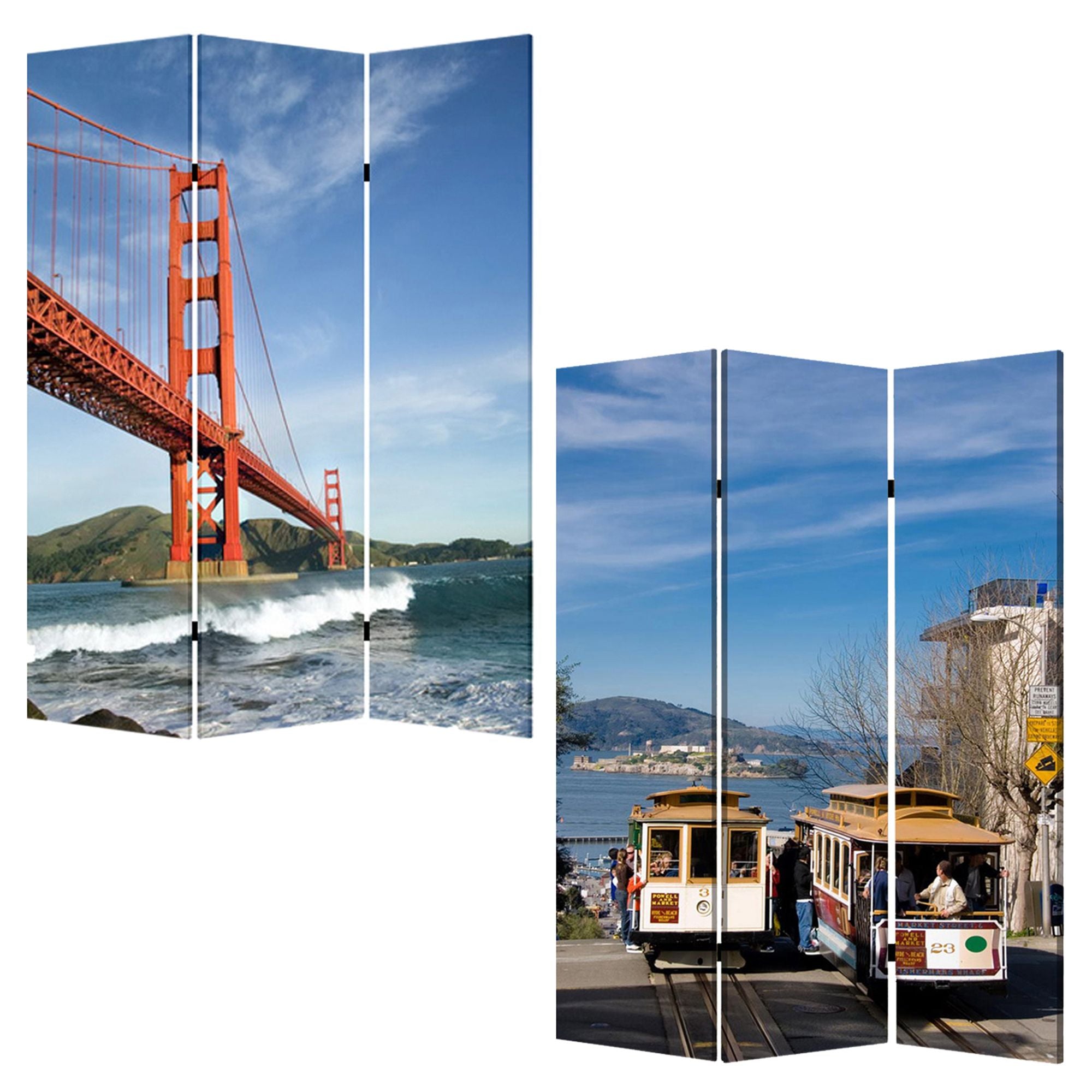 48" X 72" Multi Color Wood Canvas San Francisco Screen